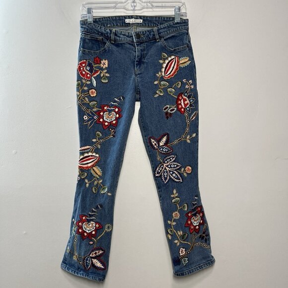 Alice + Olivia Floral Embroidered Ryley Crop Jeans Size 26 - Picture 3 of 10